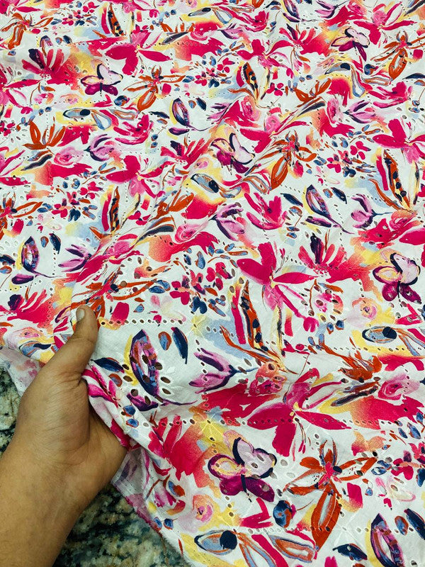 Premium Pure Cotton PRINTED HAKUBA CHIKANKARI FABRIC (Big WIDTH!!)