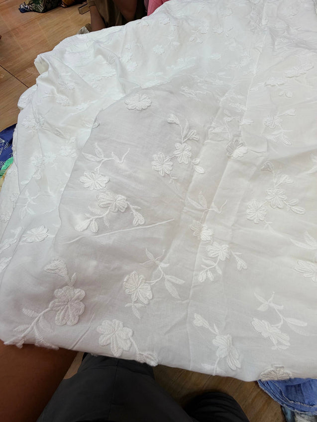 Premium Fine 3D Flower With Chikankari On Pure Cotton FABRIC (Big WIDTH!!) DYEABLE ALSO
