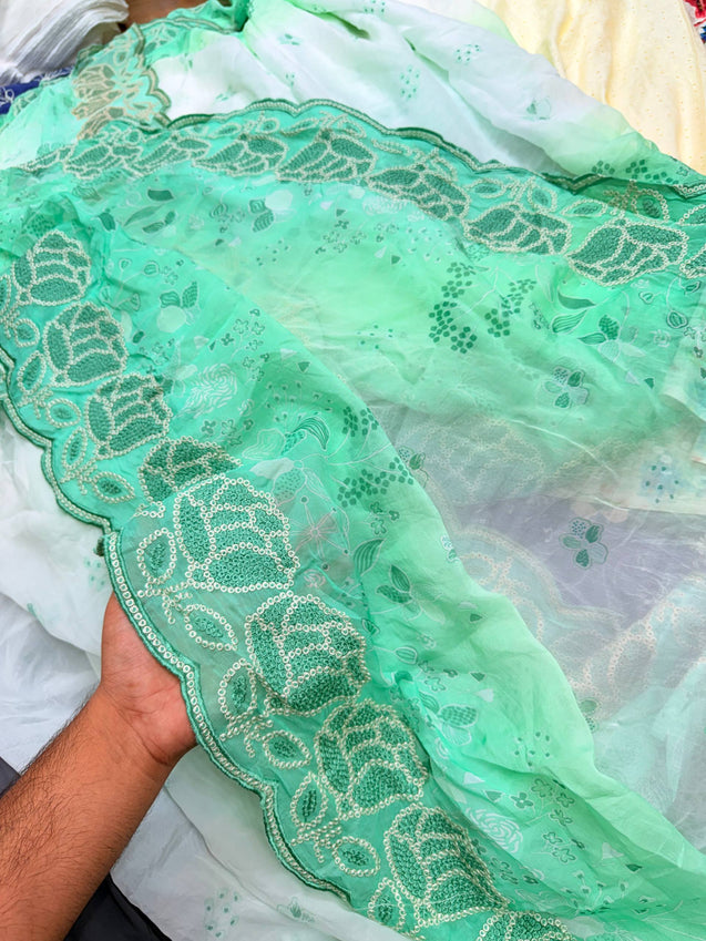 Most Premium Pure Organza Fine Border Embroidery Fabric (Big WIDTH!!)