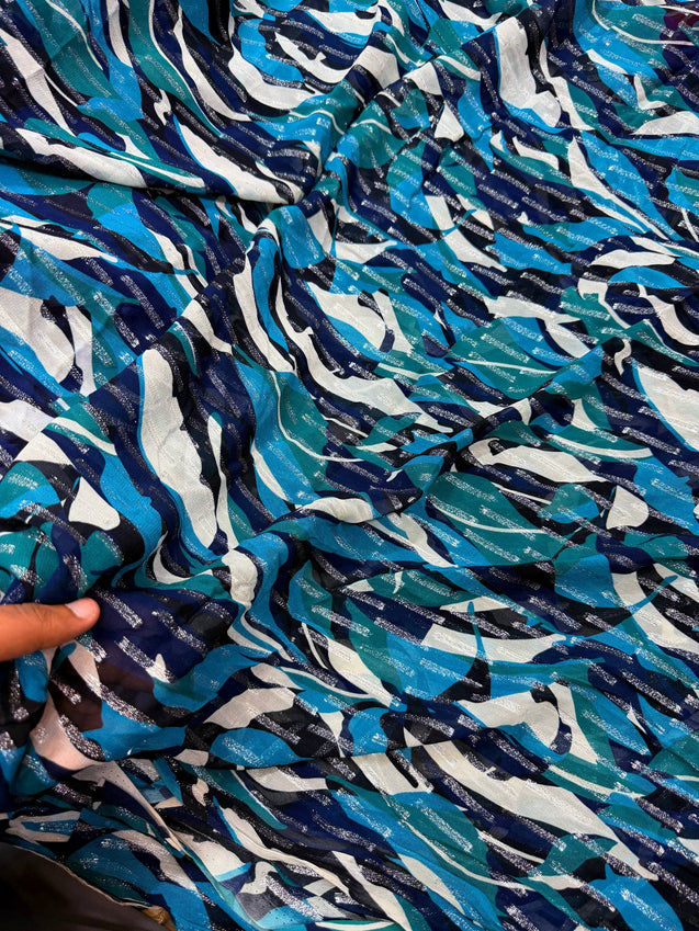 Most Premium Fine Zari Weaving On Pure PRINTED Georgette FABRIC (Big WIDTH!!)