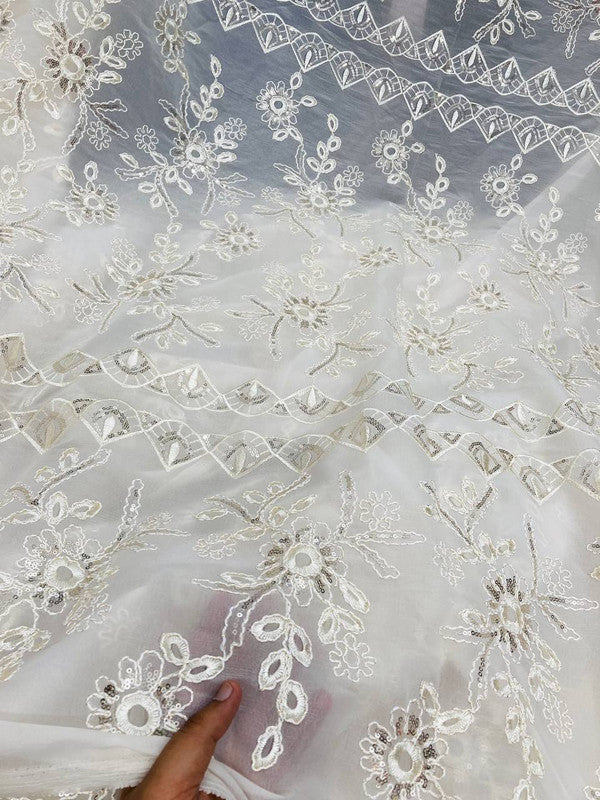 Most Premium Imported 3D Dori Fine Embroidery Imported Organza FABRIC (Big WIDTH!!) - DYEABLE ALSO