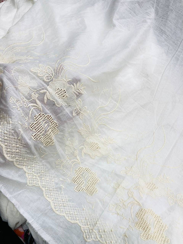 Most Premium Pure Hakuba Chikankari Embroidery On Pure Cotton FABRIC (Dyeable Also)  (Big WIDTH!!)