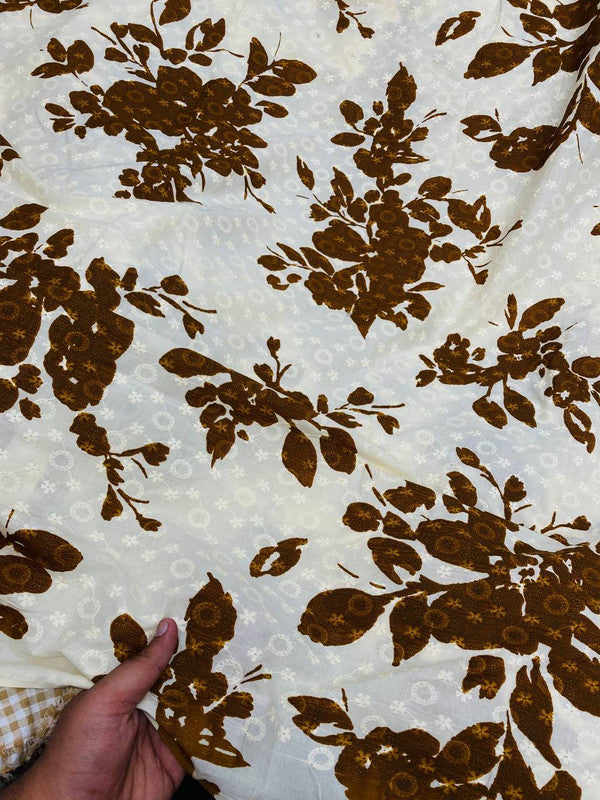 Most Premium Pure Cotton Hakuba Chikankari Printed Fabric (Big WIDTH!!)