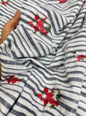 Most Premium Pure Fine Thread Embroidery On Stripes Cotton FABRIC (Big WIDTH!!)