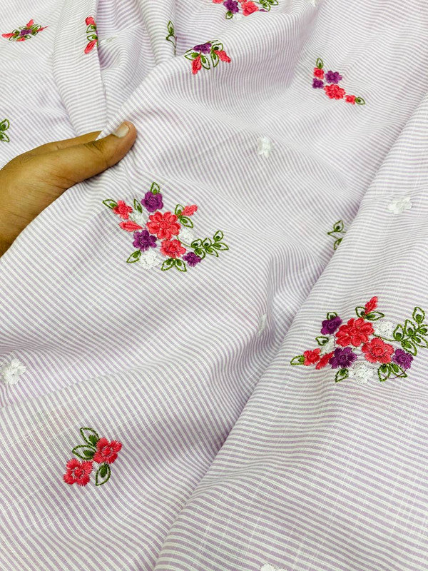 Most Premium Pure Fine Thread Embroidery On Stripes Cotton FABRIC (Big WIDTH!!)