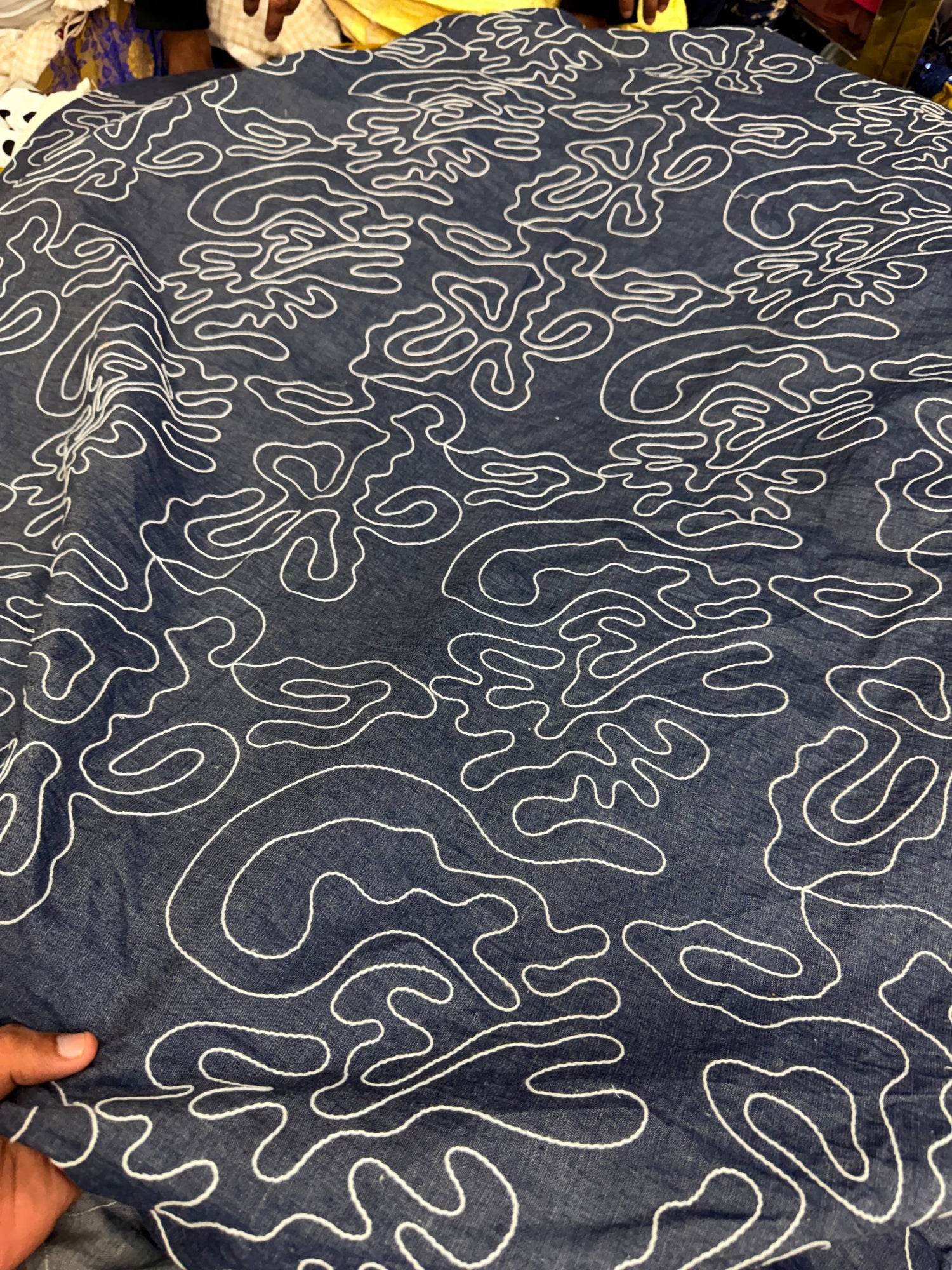 Premium Fine 3D Dori Imported Work On Pure Cotton Denim FABRIC (Big WIDTH!!)