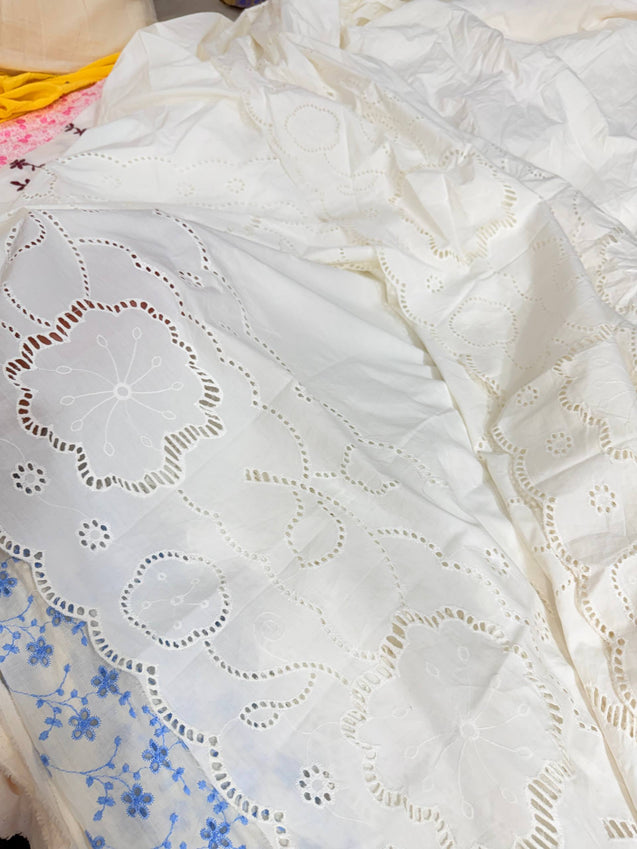Most Premium Pure Hakuba Chikankari Cotton Fabric (Big WIDTH!!) Dyeable Also