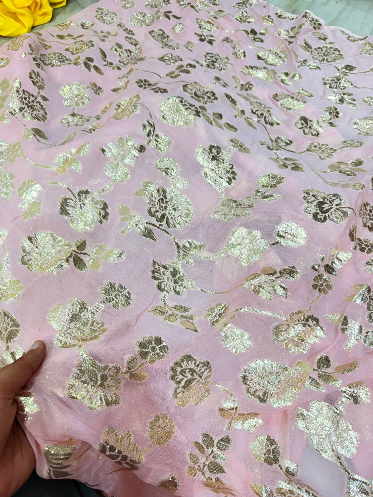 Most Premium Fine Zari Weaving On Pure Georgette FABRIC (Big WIDTH!!)