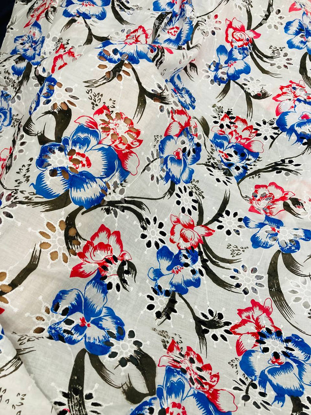 Most Premium Pure Cotton Hakuba Chikankari Printed Fabric (Big WIDTH!!)