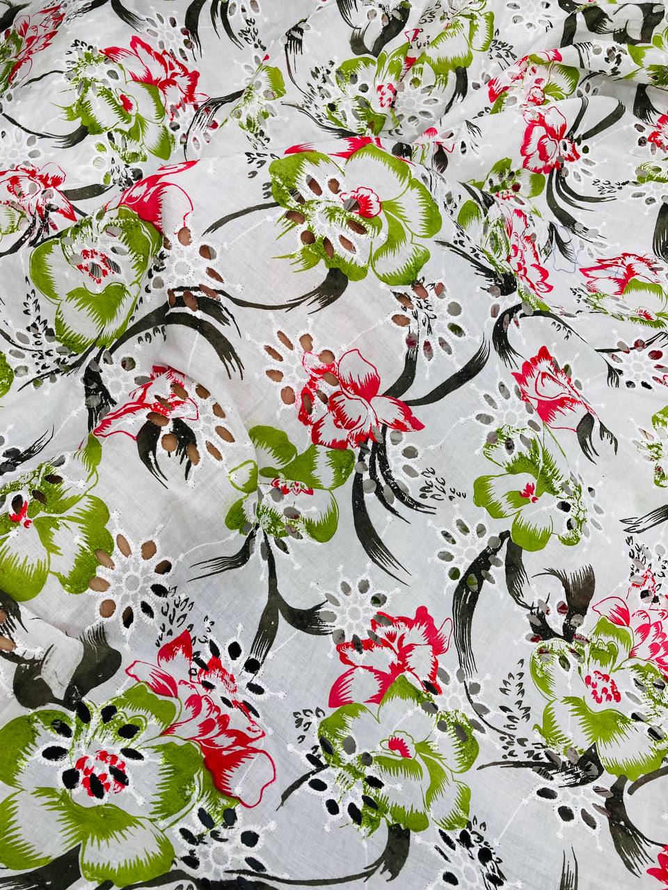Most Premium Pure Cotton Hakuba Chikankari Printed Fabric (Big WIDTH!!)