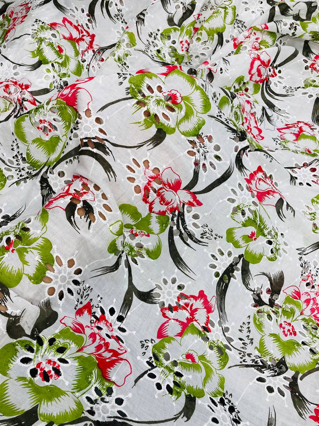Most Premium Pure Cotton Hakuba Chikankari Printed Fabric (Big WIDTH!!)
