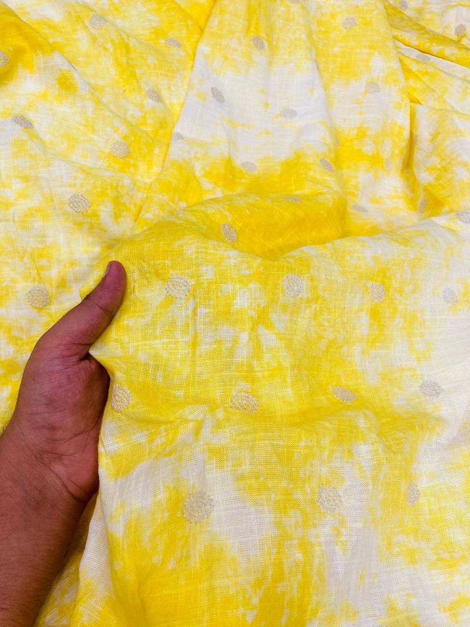 Most Premium Fine Chikankari Embroidery On Pure Cotton Tie& Dye FABRIC (Big WIDTH!!)