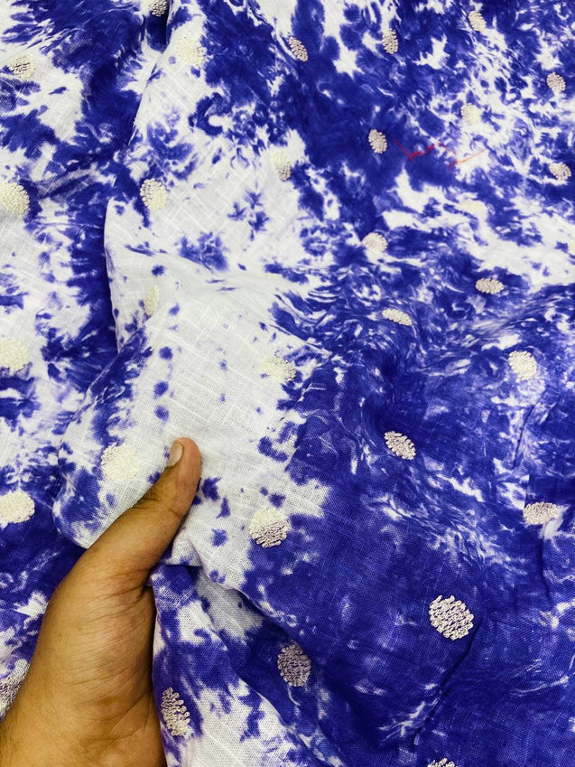 Most Premium Fine Chikankari Embroidery On Pure Cotton Tie& Dye FABRIC (Big WIDTH!!)