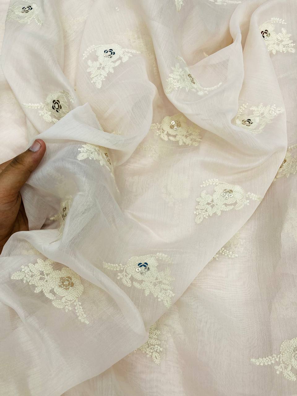 Most Premium Pure Fine Thread Embroidery On Mul Chanderi Cotton FABRIC (Big WIDTH!!)