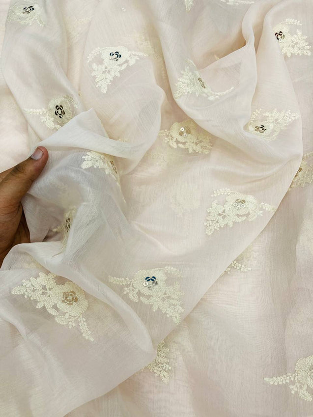 Most Premium Pure Fine Thread Embroidery On Mul Chanderi Cotton FABRIC (Big WIDTH!!)
