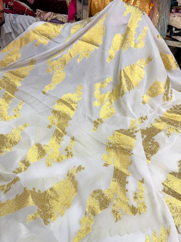 Most Premium Fine Zari Weaving On Pure Georgette FABRIC (Big WIDTH!!) Dyeable Also