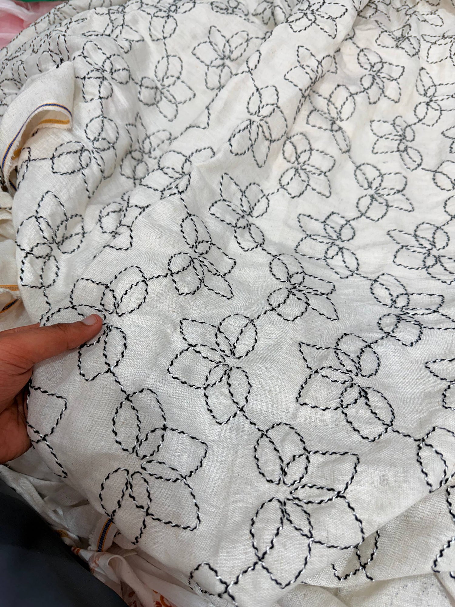 Most Premium Pure Hakuba Chikankari LINEN COTTON Fabric (Big WIDTH!!)