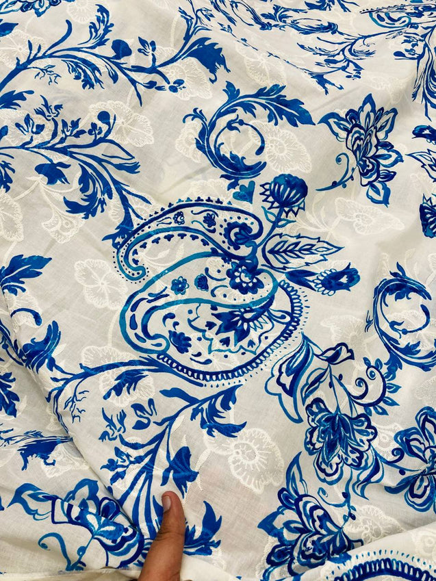 Most Premium Pure Cotton Lakhnawi Chikankari Printed Fabric (Big WIDTH!!)