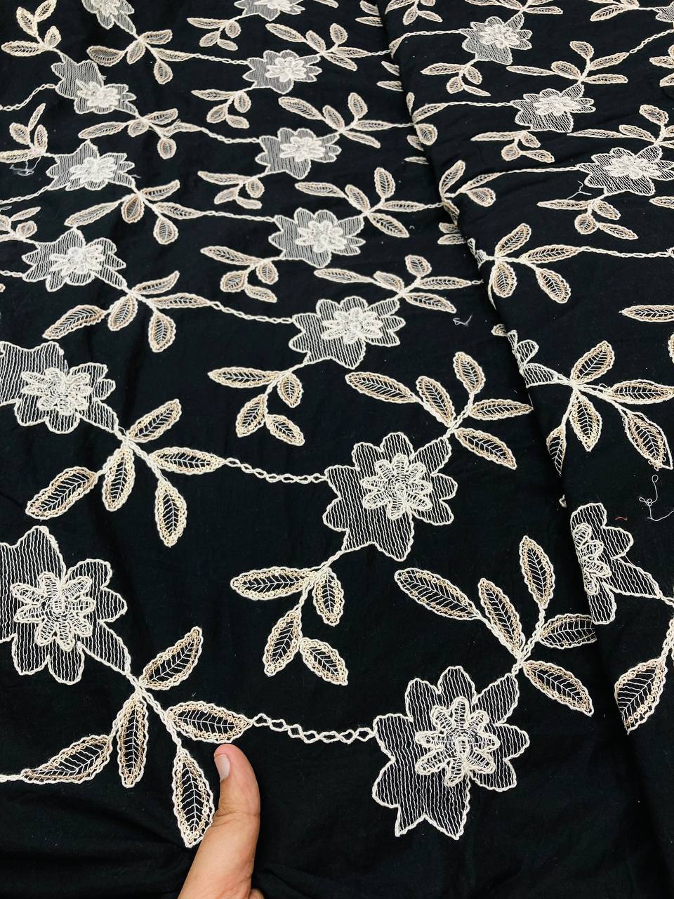Premium Fine 3D Dori Work With Chikan On Pure Cotton FABRIC (Big WIDTH!!)