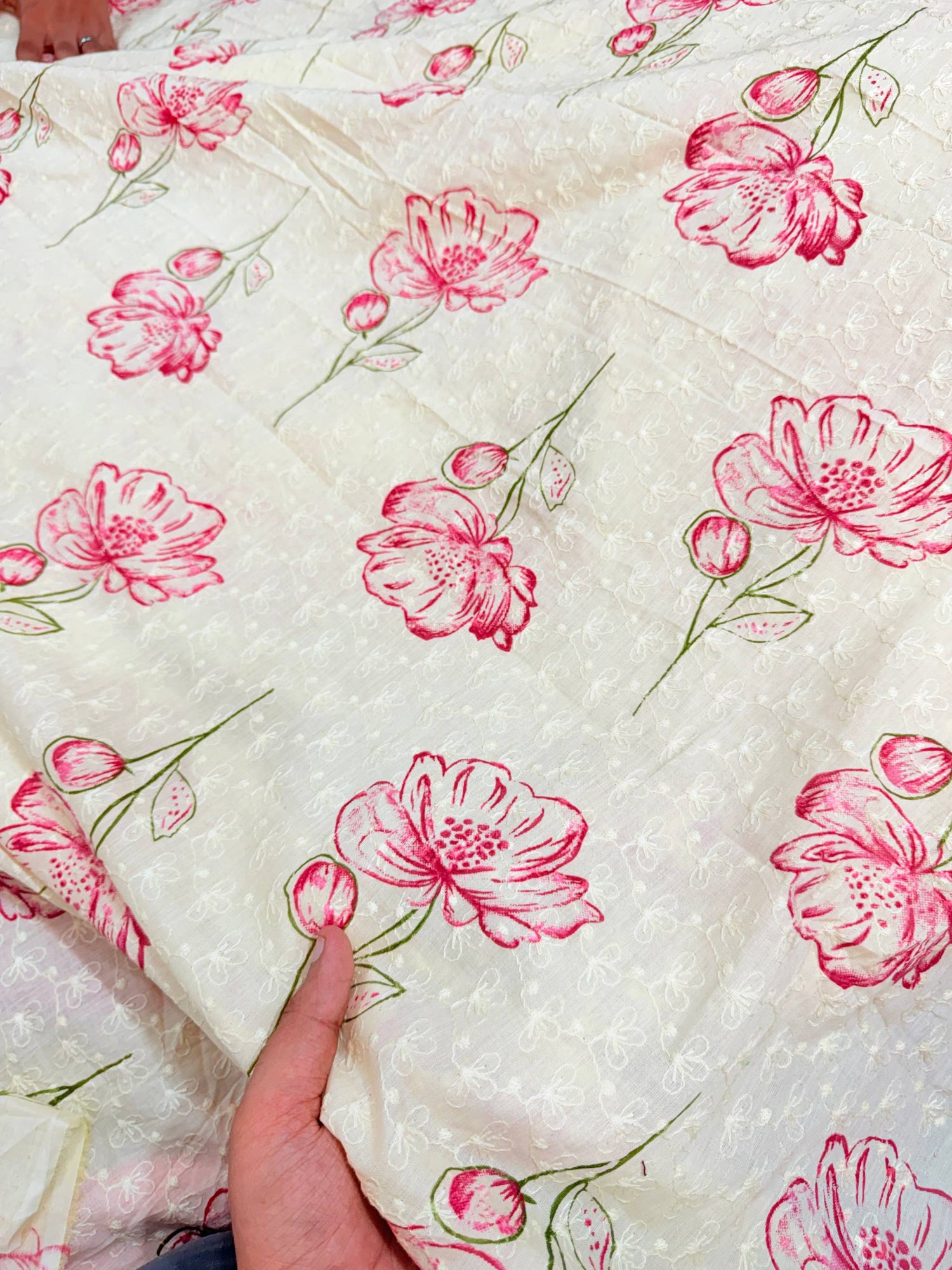 Most Premium Pure Hakuba Chikankari PRINTED Cotton Fabric (Big WIDTH!!)