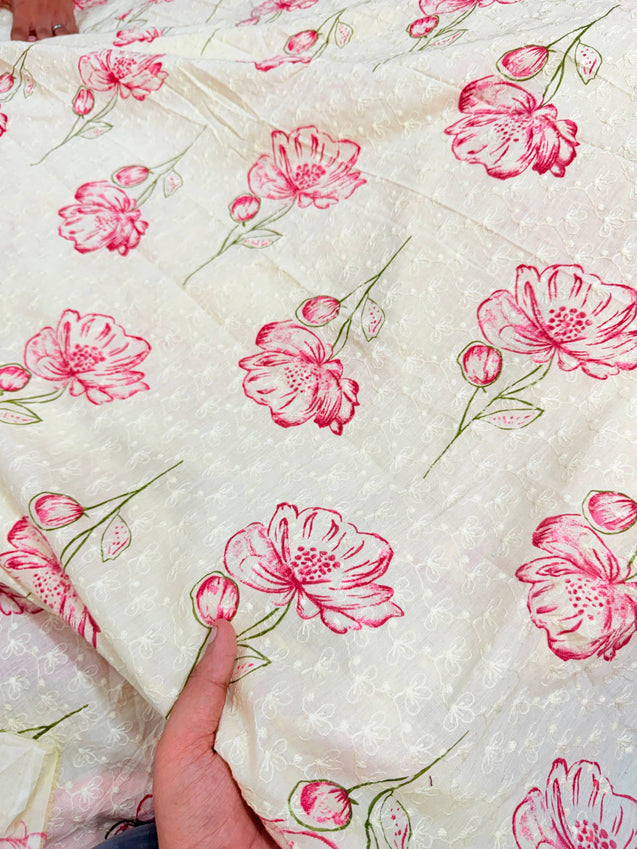 Most Premium Pure Hakuba Chikankari PRINTED Cotton Fabric (Big WIDTH!!)