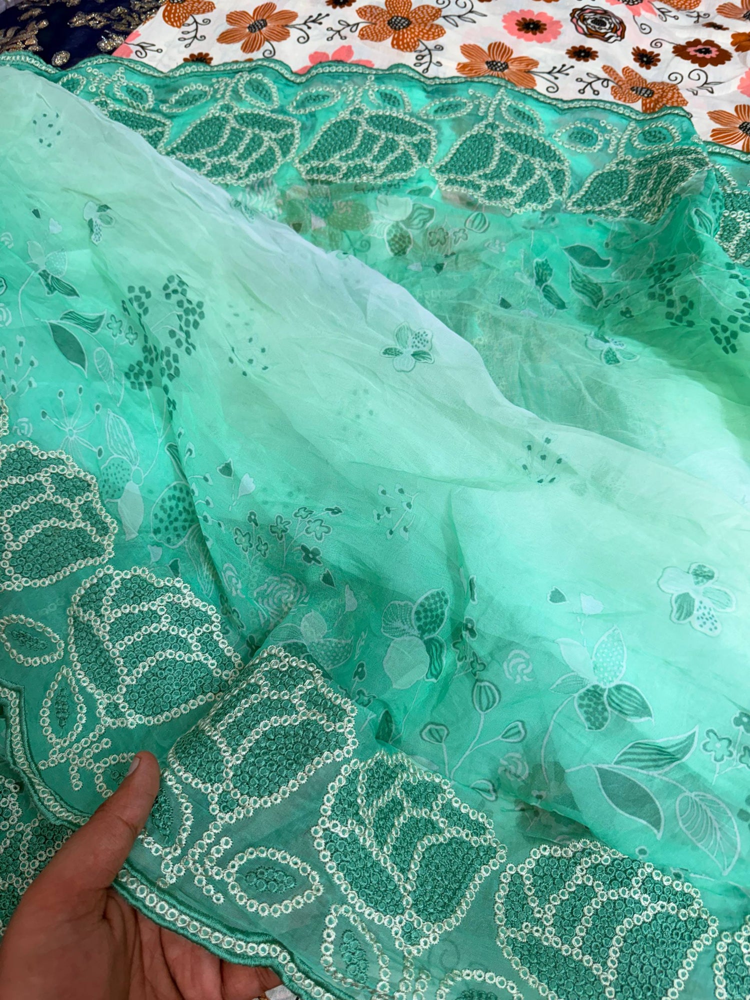 Most Premium Pure Organza Fine Border Embroidery Fabric (Big WIDTH!!)