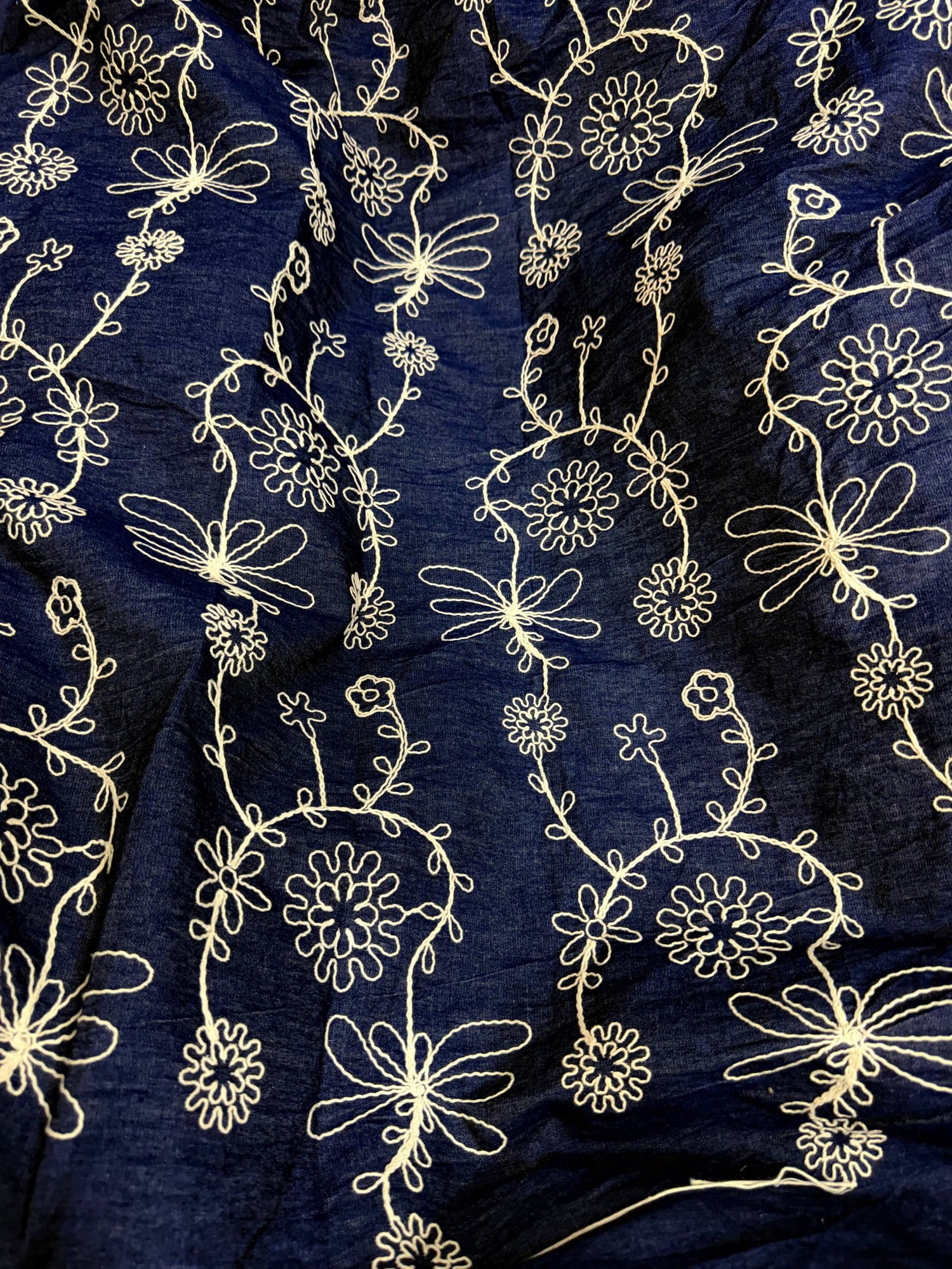 Most Premium Pure Denim Chikankari Cotton Fabric (Big WIDTH!!)