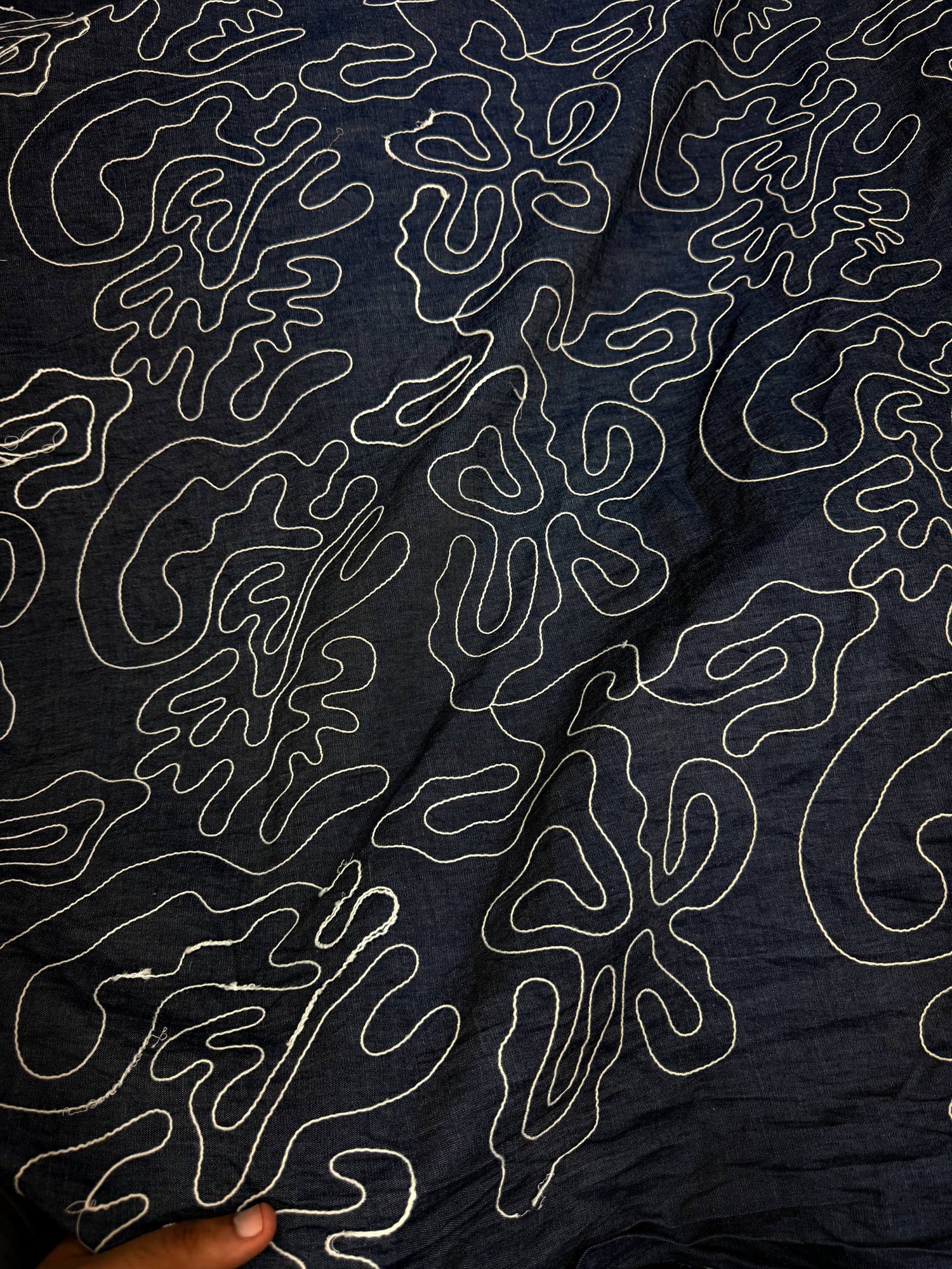 Most Premium Pure Denim Chikankari Cotton Fabric (Big WIDTH!!)