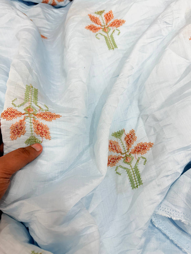 Most Premium Pure Hakuba Chikankari Cotton Fabric (Big WIDTH!!)