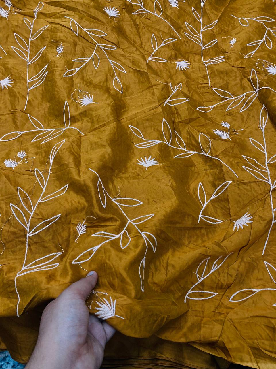 Most Premium Pure Fine Thread Embroidery On Mul Chanderi Cotton FABRIC