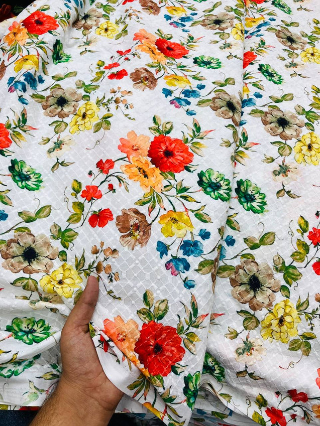 Most Premium Pure Cotton Hakuba Chikankari Printed Fabric (Big WIDTH!!)