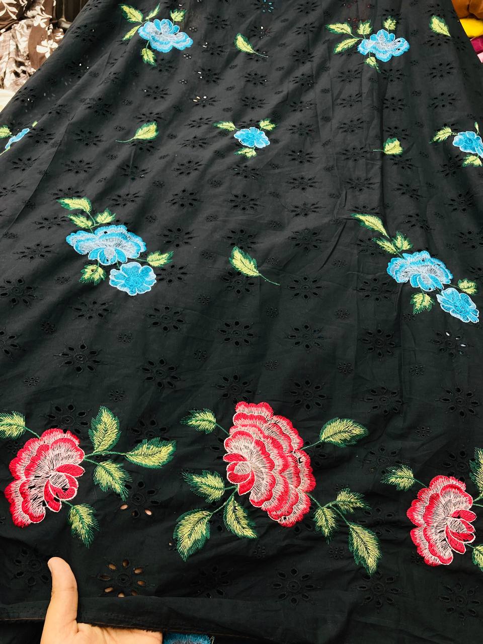 Most Premium Pure Fine Thread Embroidery On Hakuba Chikanakri Cotton FABRIC (Big WIDTH!!)