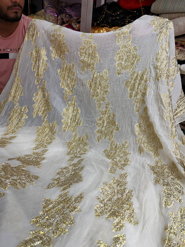 Most Premium Fine Zari Weaving On Pure Georgette FABRIC Dyeable Also