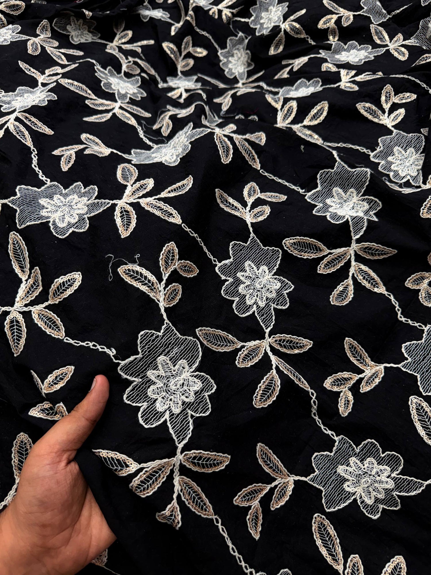 Premium Fine 3D Dori Work With Chikan On Pure Cotton FABRIC (Big WIDTH!!)