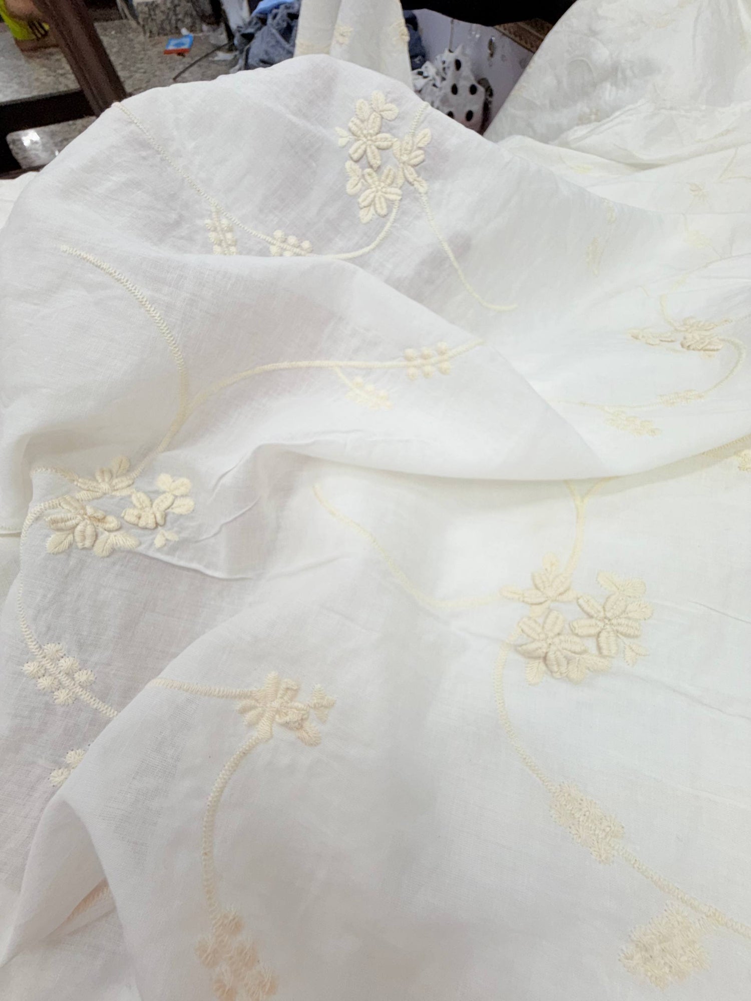 Premium Fine 3D Flower With Chikankari On Pure Cotton FABRIC (Big WIDTH!!) DYEABLE ALSO