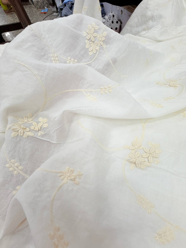 Premium Fine 3D Flower With Chikankari On Pure Cotton FABRIC (Big WIDTH!!) DYEABLE ALSO