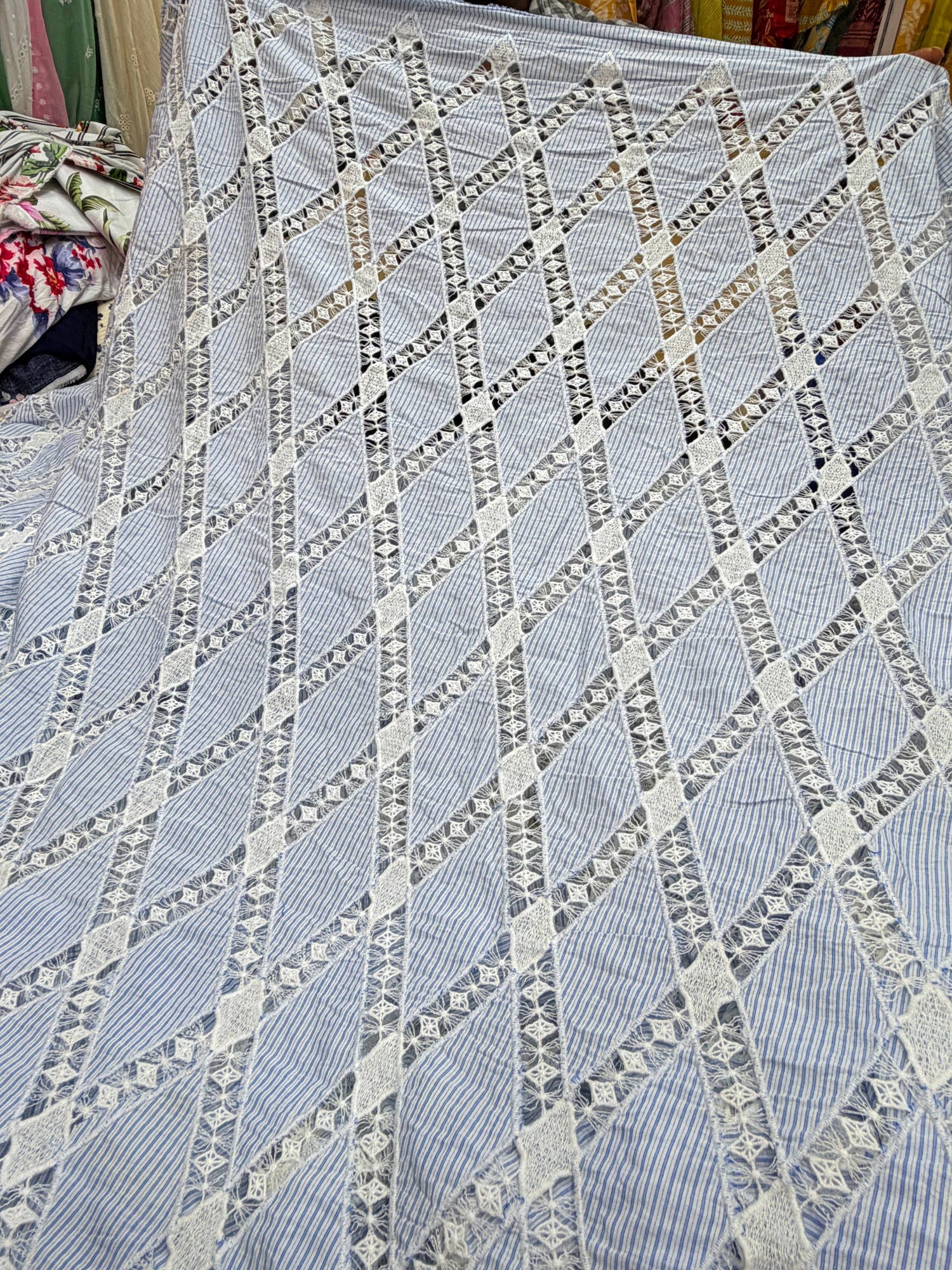 Premium Fine GPO LACEWORK Hakuba Chikan Work On Pure Cotton FABRIC (Big WIDTH!!)
