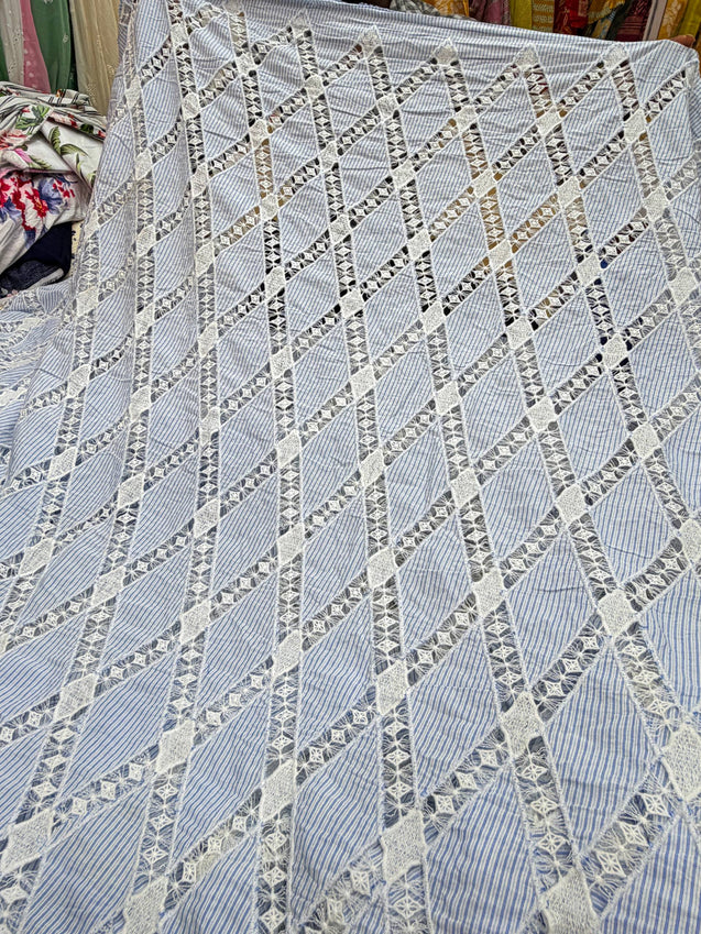 Premium Fine GPO LACEWORK Hakuba Chikan Work On Pure Cotton FABRIC (Big WIDTH!!)