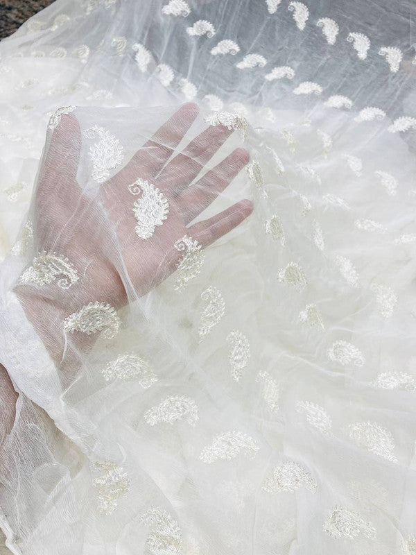 Most Premium Fine Lucknowi Embroidery On Pure Chiffon Dyeable FABRIC