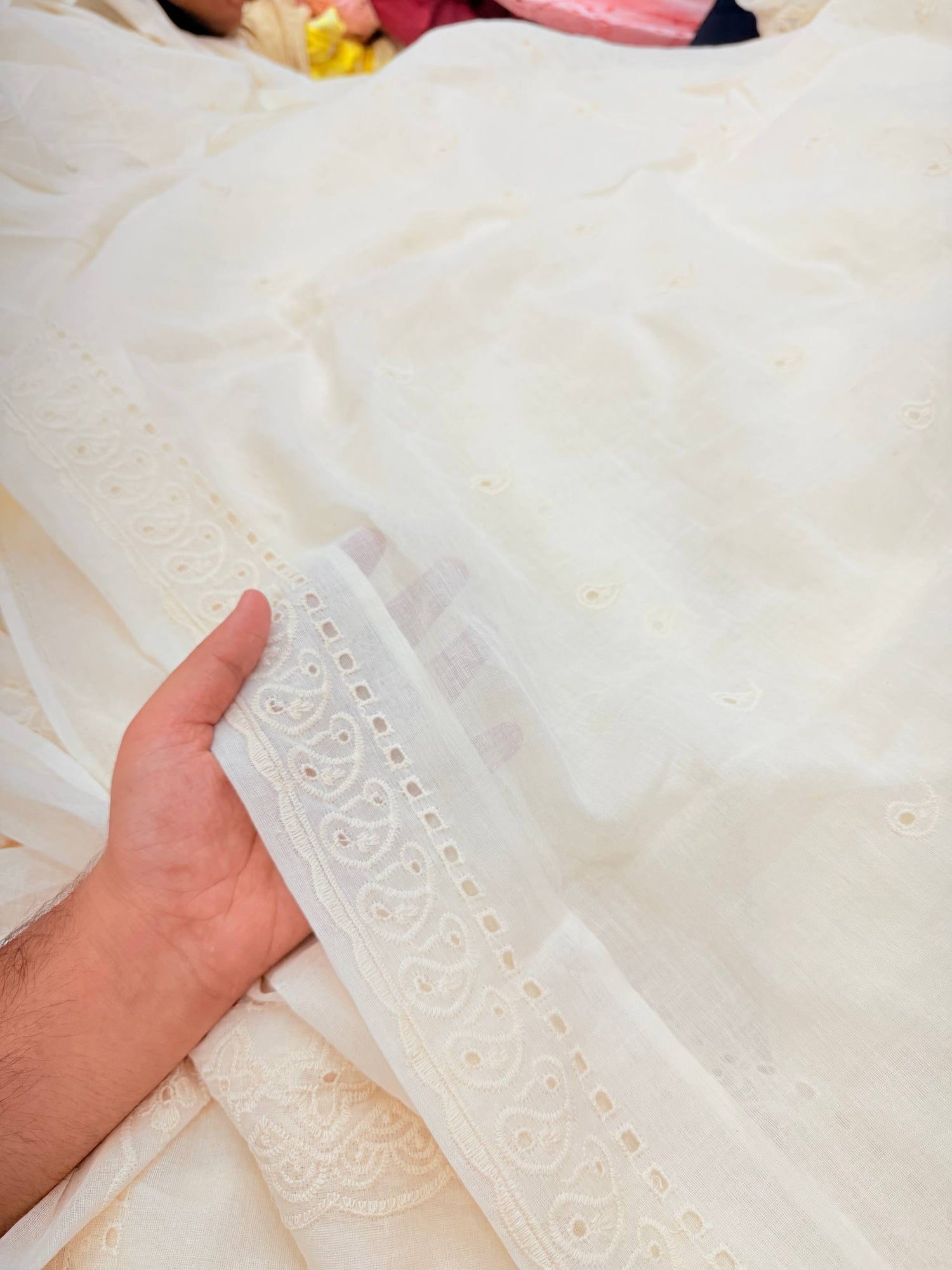 Pure Mul Cotton Chikankari Hakuba Dupatta (Full Size) (Dyeable Also)
