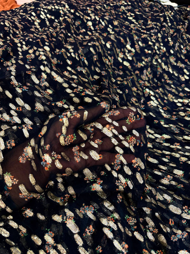 Most Premium Fine Zari Weaving On Pure Georgette FABRIC
