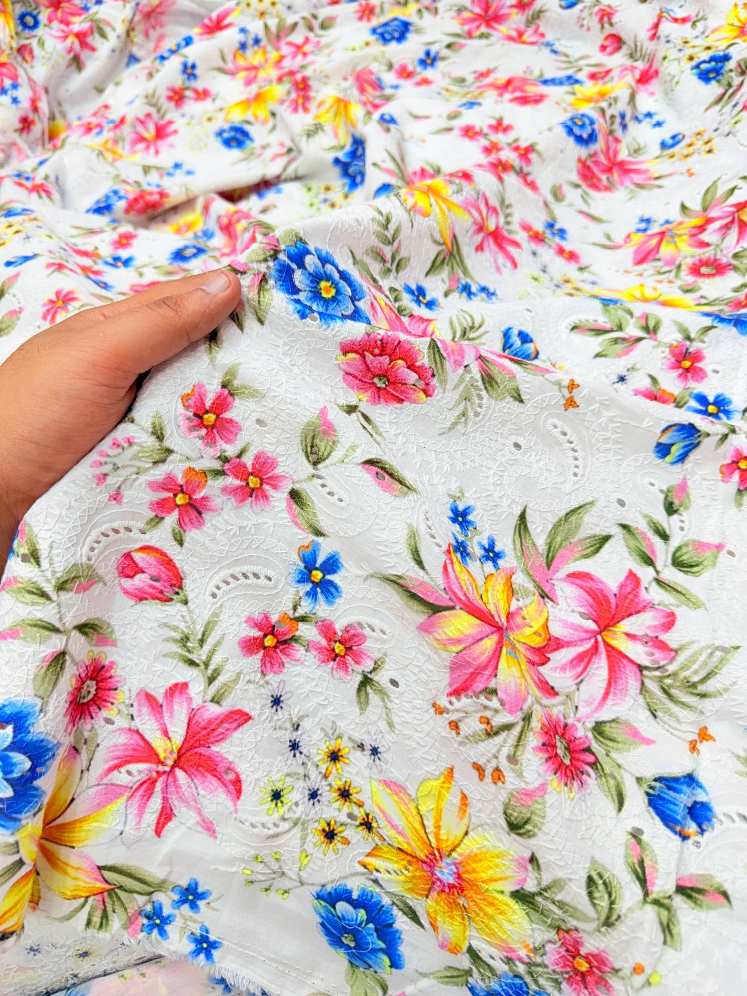 Most Premium Pure Cotton Hakuba Chikankari Printed Fabric (Big WIDTH!!)