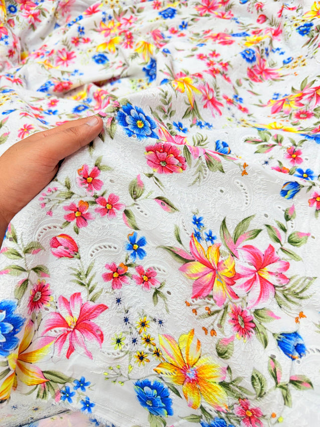 Most Premium Pure Cotton Hakuba Chikankari Printed Fabric (Big WIDTH!!)
