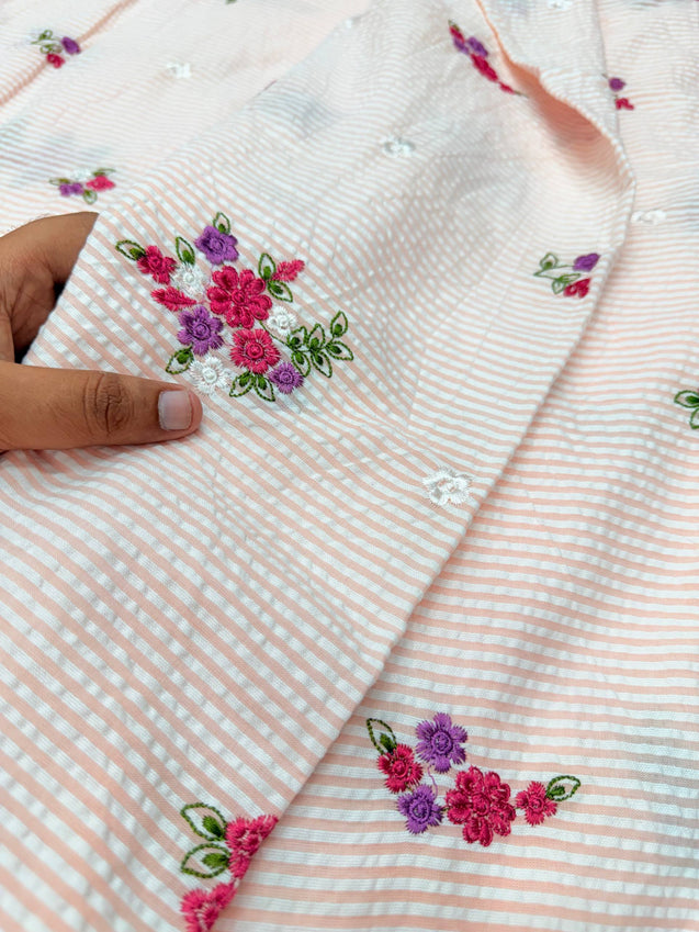 Most Premium Pure Fine Thread Embroidery On Stripes Sher Shakkar Cotton FABRIC (Big WIDTH!!)