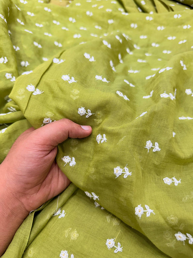 Most Premium Pure Fine Thread Embroidery On Mul Chanderi Cotton FABRIC