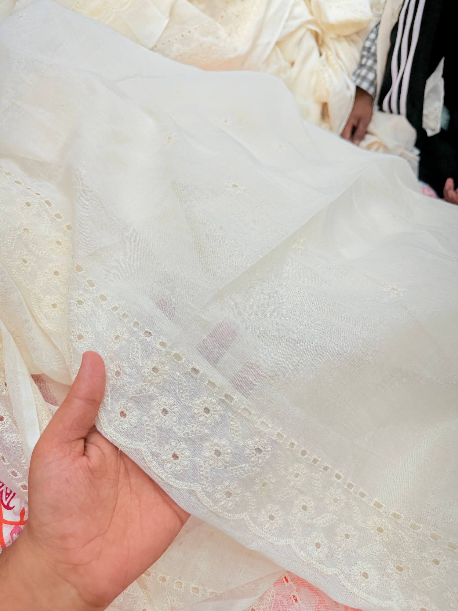 Pure Mul Cotton Chikankari Hakuba Dupatta (Full Size) (Dyeable Also)
