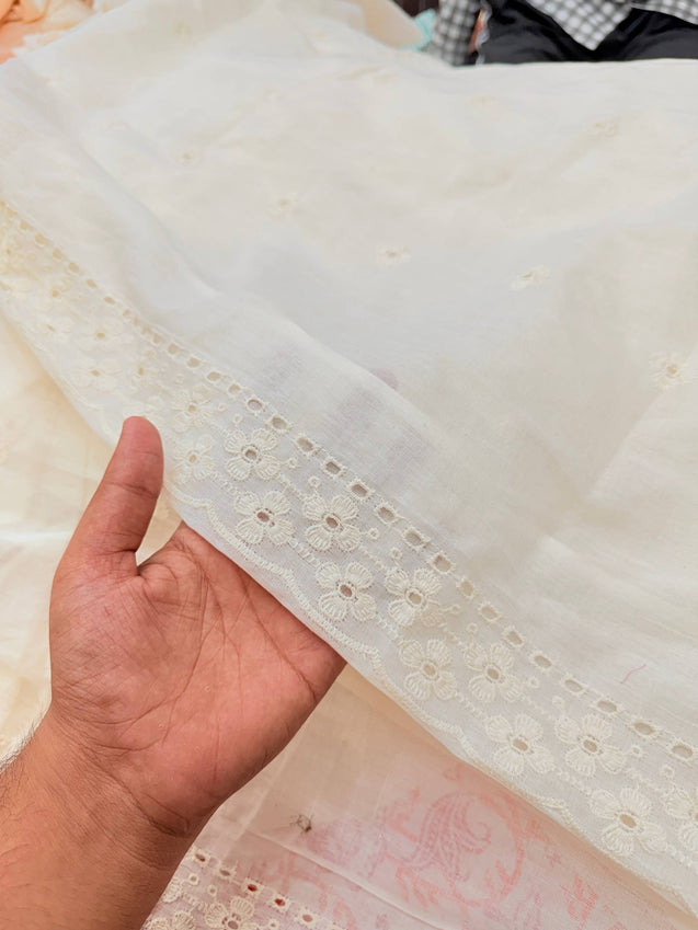Pure Mul Cotton Chikankari Hakuba Dupatta (Full Size) (Dyeable Also)