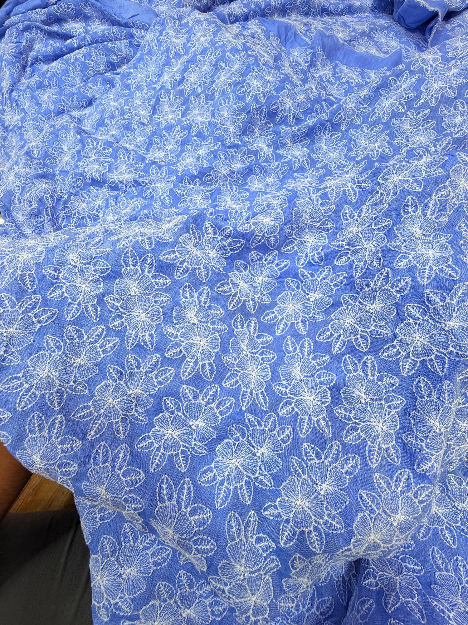Most Premium Pure Denim Chikankari Cotton Fabric (Big WIDTH!!)