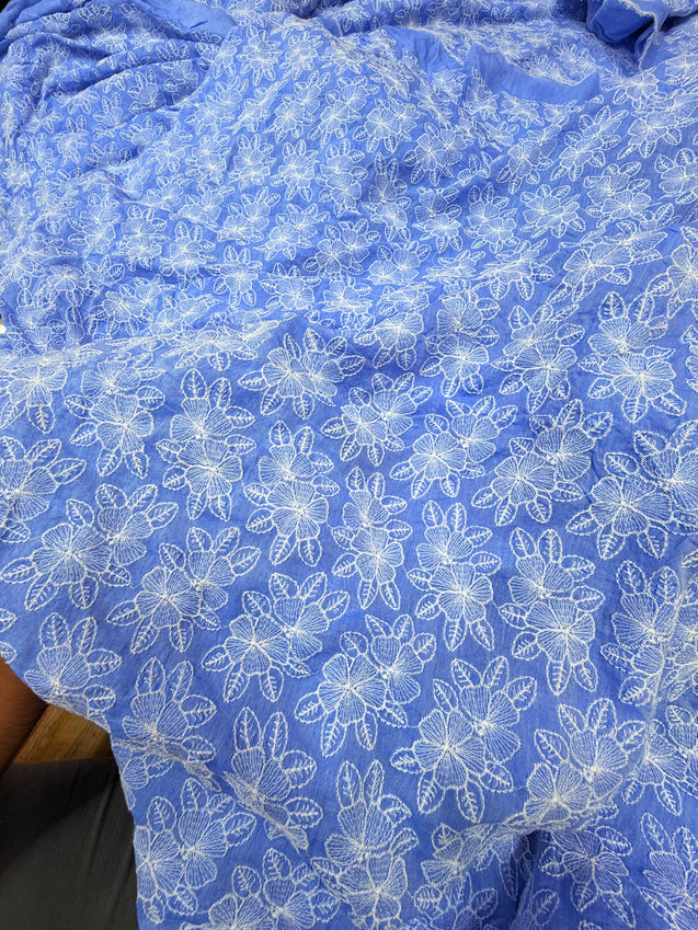 Most Premium Pure Denim Chikankari Cotton Fabric (Big WIDTH!!)
