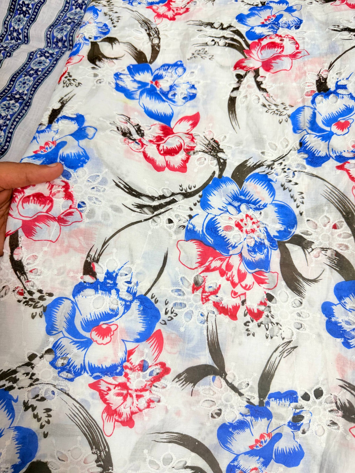 Most Premium Pure Hakuba Chikankari PRINTED Cotton Fabric (Big WIDTH!!)
